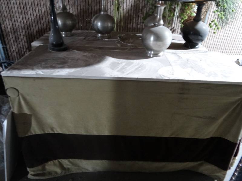 lot 6019 image: Fabric Wrapped Marble Table Top with Steel Frame
