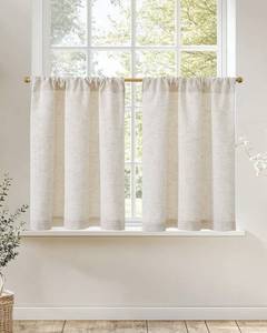 lot 5182 image: jinchan Natural Linen Kitchen Curtains 24 Inch Rustic Tier Curtains Farmhouse Rod Pocket Cafe Small Window Drapes with Lined Flax Country Light Filtering for Bathroom Laundry Room RV 2 Panels Crude