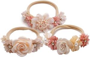 lot 5190 image: Utaly Flower Headband for Baby Girls 3pcs Elastic Baby Girl Floral Crown Newborn Infant Toddler Hair Accessories