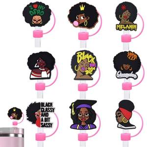 lot 5191 image: MENGSOOD Straw Cover Cap for Stanley Cup,Reusable Silicone Straw Topper Compatible with Stanley 30&40 Oz Tumbler with Handle Dust-Proof Drinking Straw Tips Lids Protectors (9pcs Black Girl)