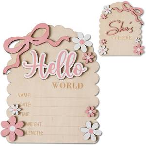 lot 5198 image: MEMOLEBIA Baby Announcement Sign, Hello World Newborn Sign for Hospital, Shes Here Card, Baby Announcements Ideas, Newborn Photography Props Double-Sided (HW3)