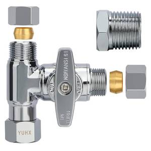 lot 5199 image: YUHX Brass Angle Stop Add-A-Tee Valve for TOTO Washlet Bidet and Handheld Sprayer, 38 Inch Compression Shut Off 3 Way Diverter Connector, 38 x38x38 or 12 Toilet T Adapter