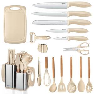 lot 5201 image: RAXCO Cooking Utensils Set,12-Piece Kitchen Utensils and Accessories,6-Piece Knife set,utensilios de cocina,Khiki