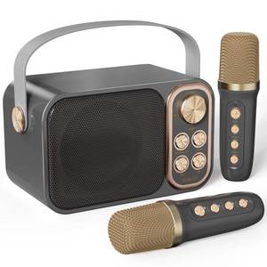 lot 5218 image: Kids Karaoke Machine with 2 Wireless Mics, Portable Bluetooth Speaker for Girls Boys Birthday Gifts, Mini Singing Machine for Family Party, Travel, Camping, Ages 3-12(Black) NO CABLE