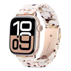 lot 5223 image: HOPO Compatible With Apple Watch Band 38mm 40mm 42mm 44mm Thin Light Resin Strap Bracelet With Stainless Steel Buckle Replacement For iWatch Series Ultra 9 8 7 6 5 4 3 2 1 SE(Nougat WhiteRose