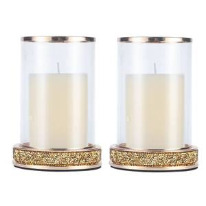 lot 5234 image: Pillar Candle Holders Set of 2,Hurricane Candle Holders,Candlesticks Holder With Glass Hurricane Lid,Metal Candle Holder For Coffee Dining Table, Wedding, Christmas, Home Decoration,Gold Candle Holder