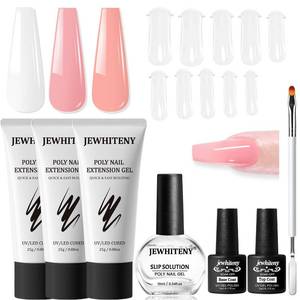 lot 5239 image: JEWHITENY Poly Nail Gel Set Clear Pink White Neutral Classic Color Poly Extension Gel With Base and Top Coat Slip Solution French Manicure for Home DIY Need U V Lamp Curing