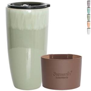 lot 5241 image: Bosmarlin Ceramic Travel Coffee Cup with Lid, 21 oz, Portable Coffee Mug for Car Cup Holder, Microwave Safe, Reactive Glaze (Pale Green)