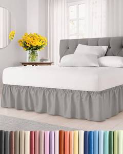 lot 5244 image: Wrap Around Dust Ruffle Bed Skirt - Light Grey - for Queen Size Beds with 18 Inch Drop - Elastic Strap - Adjustable Pleated Bedskirt with Brushed Fabric and Wrinkle Free - For Women, Men, Kids & Teens