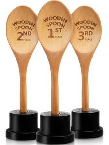lot 5246 image: 3 Pieces Golden Spoon Award Trophies Set Chili Cook off Wood Spoon Prizes Wooden Laser Engraved with Wooden Trophy Base Cooking Baking Gifts for Bake off Chili(8.66)