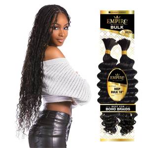 lot 5252 image: Sensationnel Empire Bulk Braiding Deep Human Hair Braids for Knotless Boho Box or Curly Loose Wave Styles - 1 pack (18 inch, 1 JETBLACK)