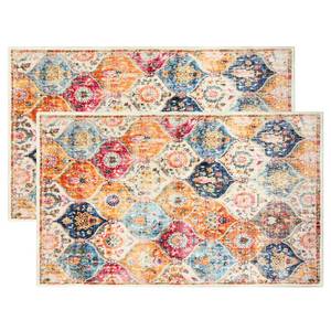 lot 5254 image: 2 Pcs Washable Indoor Doormat 24 x 36 Non Slip Retro Floor Mat Area Rug Absorbent Entrance Rug Distressed, Accent Throw Rug for Bedroom Kitchen Entryway Bathroom (Cream)