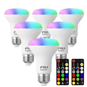 lot 5262 image: FTL R20 Color Changing Light Bulb with Remote Control, BR20 LED Bulb Dimmable RGB Colored Light Bulbs 7W60W, 30 Colors, 2700K-6000K, Timer, Color Flood Light Bulbs for Recessed Can Lighting, 6-Pack