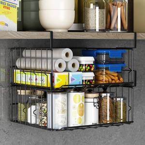lot 5269 image: Under Shelf Storage Baskets, Foldable Carbon Steel Under Cabinet Basket for Kitchen Cabinets Pantries Bookshelves Desk, Space-Saving Storage Solution (Black, 2 Pack)