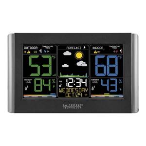 lot 5271 image: La Crosse Technology Weather Station with Customizable Alerts, Weather Forecast, Temperature, Dew Point, Humidity, Time, Heat Index, Large Display, Adjustable Brightness, Wireless, Black, C85845-INT