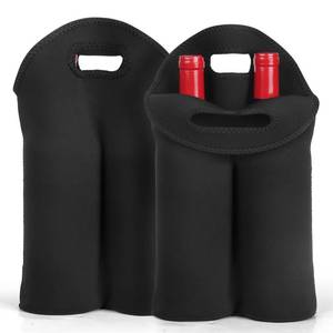 lot 5273 image: XTKS 2 Pack Wine Carrier Tote Bag, 4 Bottles Carrying Cooler Bags for Travel and Picnic, Insulated Neoprene Water Beer Bottle Holder with Secure Carry Handle,Keep Bottles Protected (Black)