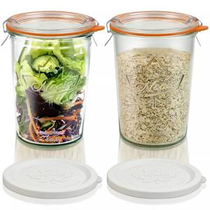 lot 5275 image: Freshmage Canning Jars 27 oz 2 Pack, Sourdough Starter Jars with 2 Lids Per Jar (Glass Sealing Lid & Plastic Lid), 800ML Wide Mouth Airtight Glass Storage Containers for Pickles, Yogurt, Pasta, Cereal