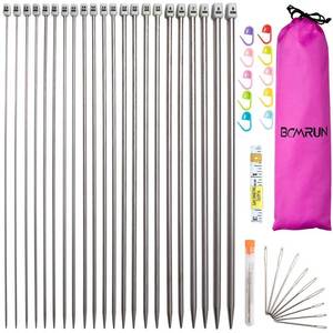 lot 5286 image: Knitting Needle Set, BCMRUN 22PCS 2mm(B)-8mm(L) Straight Single Pointed Stainless Steel Sweater Needles Set(11Pair-11 Size,9.8 inch) with Locking Stitch Makers Large-Eye Needles Measure Tape (25CM)