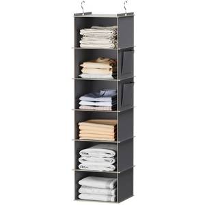 lot 5287 image: YOUDENOVA Hanging Closet Organizer and Storage, 6-Shelf Closet Hanging Storage Shelves, Grey