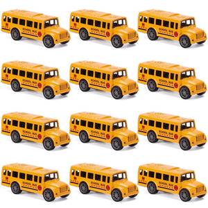 lot 5298 image: DUNRIOG 12 Pack Pull Back Bright Yellow School Bus Toys, 3.2 Die-cast Metal Friction Powered Toy Vehicles for Kids Boys Girls