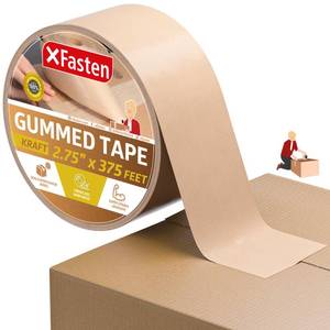 lot 5306 image: XFasten Brown Paper Packing Tape - 2.75-Inch x 375-Feet, Water Activated, Reinforced for Moving & Packing Boxes