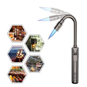 lot 5307 image: Butane Lighter Torch Long Lighter Refillable Jet Lighter Windproof Lighter with Visual Fuel Window Flexible Neck Lighter for Grill Fireplace Stove Camping Kitchen (No Butane Included) - Black