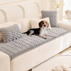 lot 5309 image: Tiwwie Couch Cover for Dogs Fuzzy Sofa Covers for Pet, Geometric Jacquard Coral Pet-Friendly Washable Non-Slip Sofas Slipcover Cushion Protector Pets Mat Dog Bed Mats Dim Gray 27.6 x 59.06