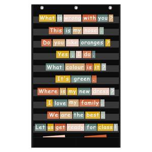 lot 5313 image: ANCOMEDO Large 102 Pockets Standard Pocket Chart, 10 Clear Pockets Words Chart with 2 Extra Storage Pocket for Classroom Home Office Use,Large Size45 x 28 Letter Cards,Words and Sentence Strips.
