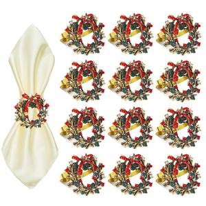 lot 5315 image: ZeeDix Christmas Wreath Napkin Rings Set of 12, Holiday Rhinestone Christmas Napkin Ring Holders for Cloth Napkins, Napkin Buckle for Thanksgiving Holiday Dinner Table Decor