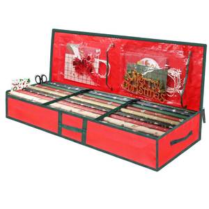 lot 5316 image: EMOMAS Christmas Gift Wrapping Paper Organizer Storage Bags,Plastic Container for Holiday Supplies & Accessories, Gift Bag Organizer, Under Bed Wrapping Paper Storage (Red)