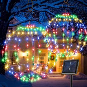 lot 5338 image: Flacchi Set of 2 Solar Hanging Ball Lights - 2 Sizes of Christmas Outdoor Garden Lanterns Waterproof Globe Fairy Lights with 8 Lighting Modes Timer Memory Function (Multicolor)