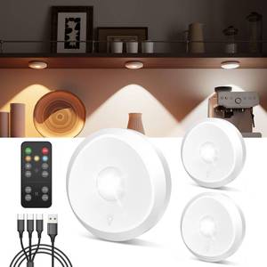 lot 5339 image: USB Rechargeable LED Puck Lights with Remote Control, 2400mAh Battery Operated Push Lights Stick On Magnetic Closet Tap Light Wireless Kitchen Under Cabinet Touch Lighting Shelf Press Button Light
