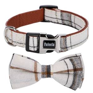 lot 5342 image: Faleela Soft &Comfy Bowtie Dog Collar,Detachable and Adjustable Bow Tie Collar,for Small Medium Large Pet (L, Beige)