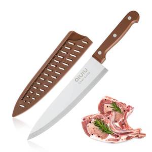 lot 5348 image: OLULU 8 inch Chef Knife, Razor Sharp Kitchen Knife with Protective Knife Sheath, Razor Sharp Slicing Knife with Ergonomic Handle, German Stainless Steel, Dishwasher Safe (Brown Color)