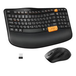 lot 5352 image: Wireless Keyboard and Mouse Combo, 2.4G Wave Keys Ergonomic Keyboard with Palm Rest and 3 DPI Silent Mouse, Compact Size for Natural Typing, Spill-Resistant, for WindowsPCLaptopMac(Black)
