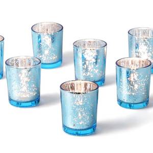 lot 5355 image: Homemory 12 Pcs Blue Votive Candle Holders, Mercury Glass Candle Holder, Tealight Candle Holders for Table Centerpieces, Baby Shower, Party, Anniversary, Wedding, Home Decor, Halloween, Christmas