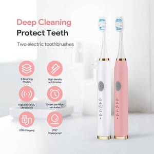 lot 5361 image: Dnil 2-Pack Sonic Electric Toothbrushes for Adults, Rechargeable with Long-Lasting Battery, 35,000 VPM High-Speed Cleaning, Includes Brush Heads & 5 Custom Modes (White & Pink)