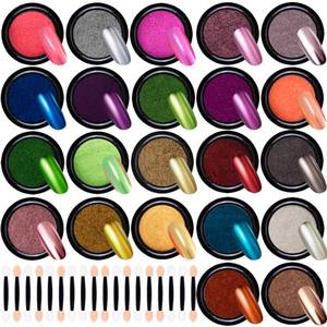 lot 5365 image: Duufin 22 Colors Nail Chrome Powder Metallic Nail Powder for Mirror Effect Nails Art Decoration with 22 Pcs Eyeshadow Sticks, 1gJar
