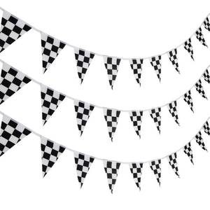 lot 5375 image: Pangda 10 Meters Checkered Pennant Banner Racing Flag Party Flag Banner Accessory for Race Theme Birthday Party Decoration