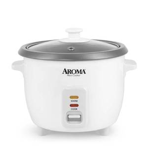 lot 5380 image: AROMA Rice Cooker, 3-Cup (Uncooked)  6-Cup (Cooked), Small Rice Cooker, Oatmeal Cooker, Soup Maker, Auto Keep Warm, 1.5 Qt, White, ARC-363NG