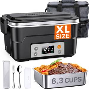 lot 5381 image: EAST OAK XL 6.3-Cup Cordless Electric Lunch Box for Adults, Heated Lunch Box for Men with Scheduled Heating, Portable Car Food Warmer with Utensils, Two-Tier Bag, Removable Divider