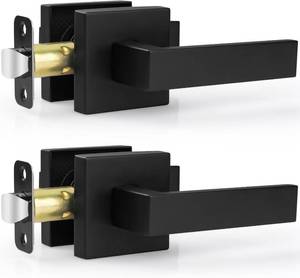 lot 5385 image: Estmoon 2 Pack Passage Door Levers, Matte Black Door Knobs Interior Square Door Handles, Heavy Duty Non-Locking Leversets Hall Closet Handles, Reversible for Right & Left Sided Doors