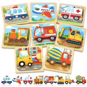 lot 5392 image: Benresive Wooden Toddler Puzzles, Montessori Toys for 1 2 3 Year Old Boys, Toys for 1 2 3 Year Old Boy Birthday Gifts, 8 Pack Vehicle Toddler Learning Educational Puzzles