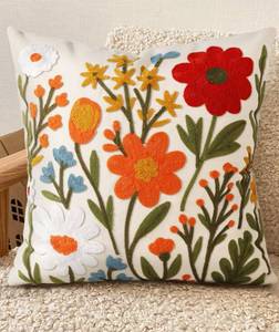 lot 5394 image: Kokaaee Embroidered Throw Pillow Cover 18x18 Inch - Spring Summer Boho Decorative Pillow Cover with Zipper for Living Room Couch Sofa Bed Aesthetic Design Flower Cluster Cushion Pillowcase