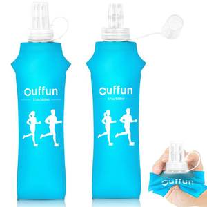 lot 5402 image: 2 Pack Soft Water Bottle, TPU Collapsible Flask Foldable Bottles for Hydration Pack, BPA-Free, Running Lightweight Water Bottle for Outdoor Sports like Hiking Cycling Climbing Running (17OZ500ml)