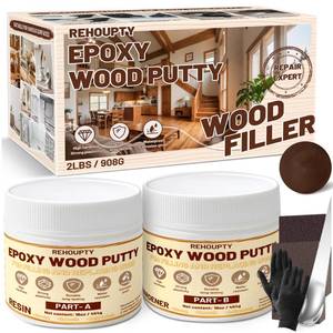 lot 5407 image: Epoxy Wood Putty Filler Kit, High Capacity Strength Wood Epoxy & Repair Kit - Stainable Paintable 32oz 2-Part Putty Filler, Woodon Filler Interior & Exterior Furniture Repair Set for Damages (Brown)