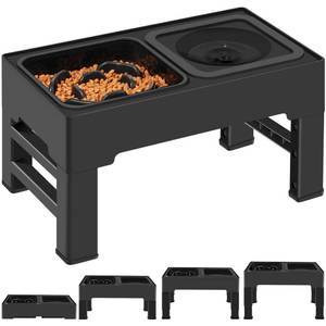 lot 5415 image: ikuso 2-in-1 Elevated Slow Feeder Dog Bowls, 4 Height Adjustable Raised Dog Bowls Stand with No Spill Water Bowl, Non-Skid Pet Food Feeding Set for Small, Medium, Large Dogs Cats