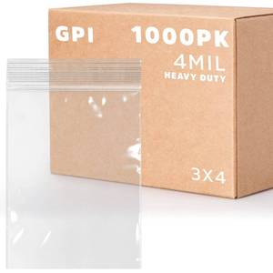 lot 5443 image: CLEAR PLASTIC REUSABLE ZIP BAGS - Bulk GPI Case of 900, 3 x 4 4mil Thick Heavy Duty, Strong & Durable Poly Baggies with Resealable Zip Top Lock For Travel, Storage, Packaging & Shipping.