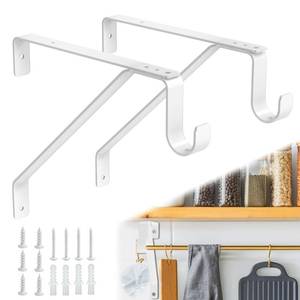 lot 5444 image: Pisman Adjustable Closet Rod Bracket Heavy Duty,Shelf Bracket with Rod Holder- White Closet Rod Support & Closet Shelf and Rod Bracket for Storage, 10 Inch 2pcs