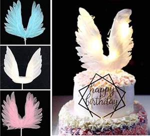 lot 5452 image: BlueSunshine Angel Wing Cake Topper Decoration With Light For Anniversary Birthday Party Wedding Shower Birthday Party Favors (White)